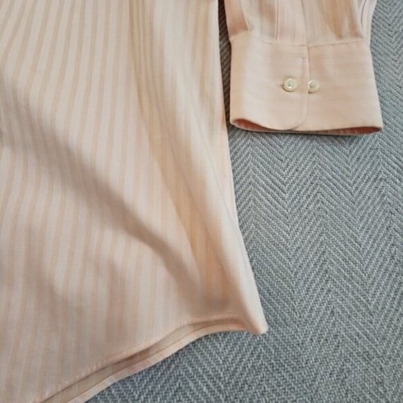 Tommy Hilfiger Dress Shirt Men's 17 1/2 32-33 XL Peach Herringbone Long Sleeve - Picture 2 of 14